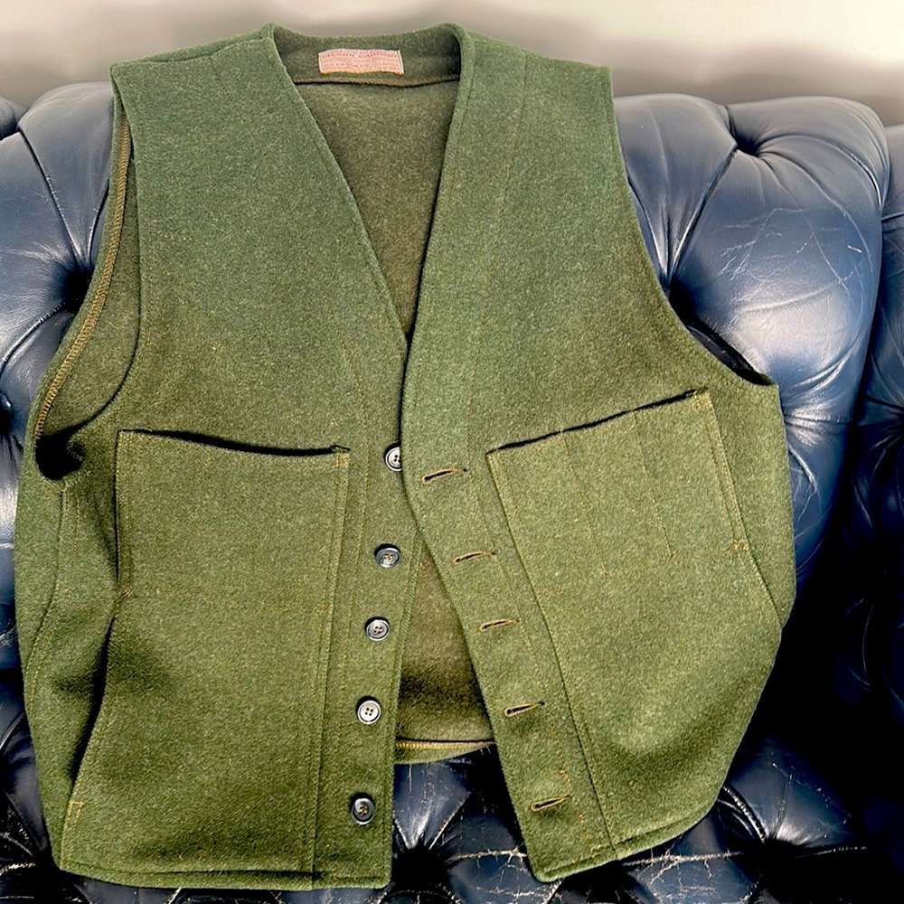 Vintage CC Filson Olive Forest Green Field and Stream Hunter Virgin Wool Vest
